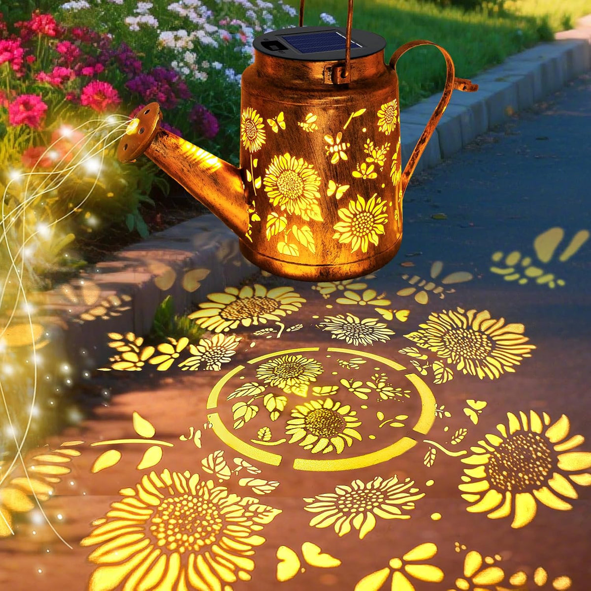 Solar Lights Outdoor Waterproof, Hummingbird Solar Watering Can with Lights