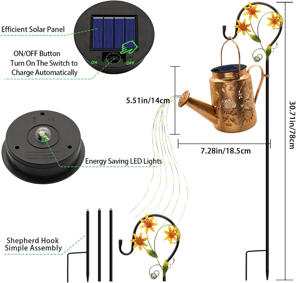 Solar Lights Outdoor Waterproof, Hummingbird Solar Watering Can with Lights