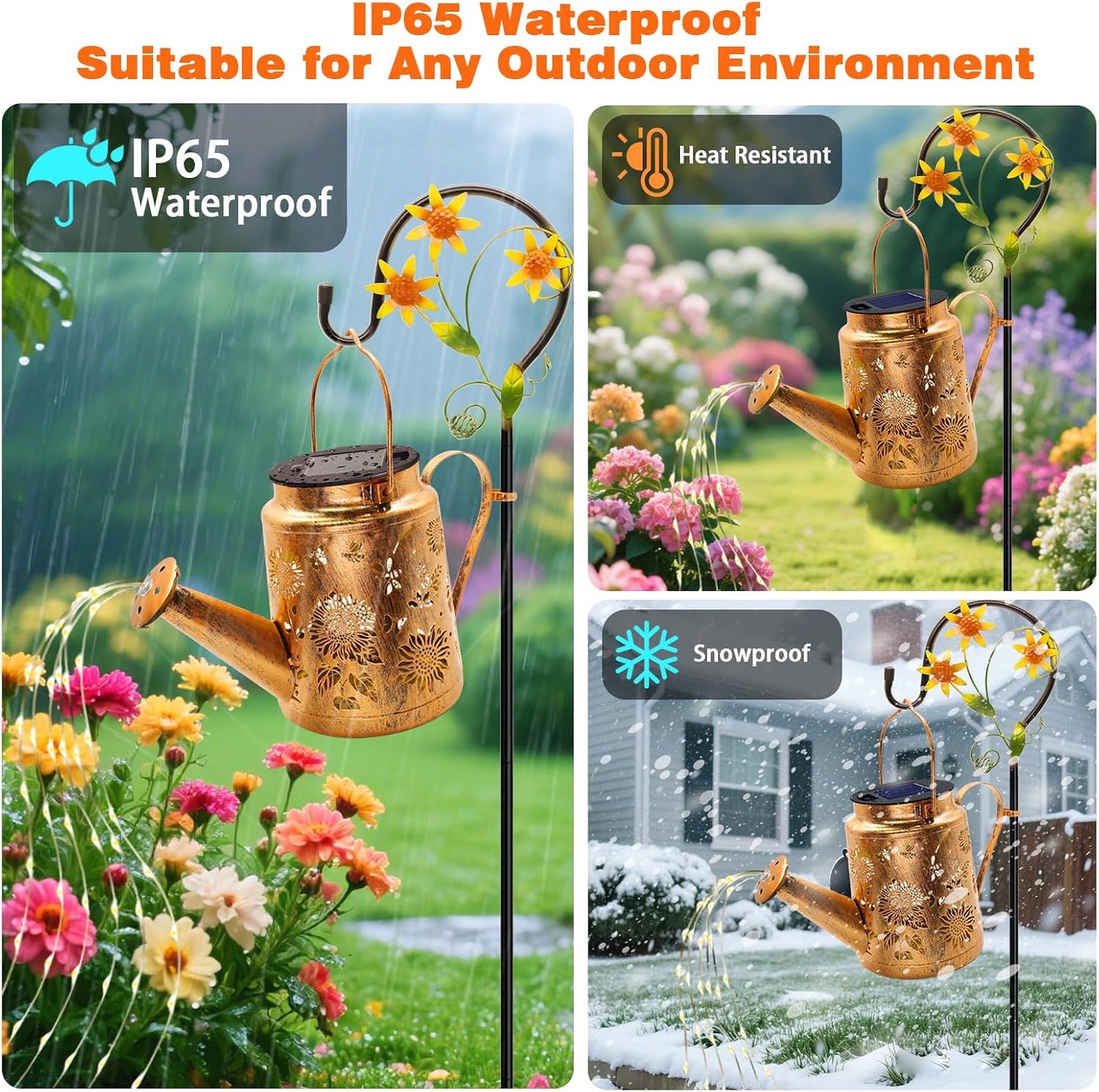 Solar Lights Outdoor Waterproof, Hummingbird Solar Watering Can with Lights