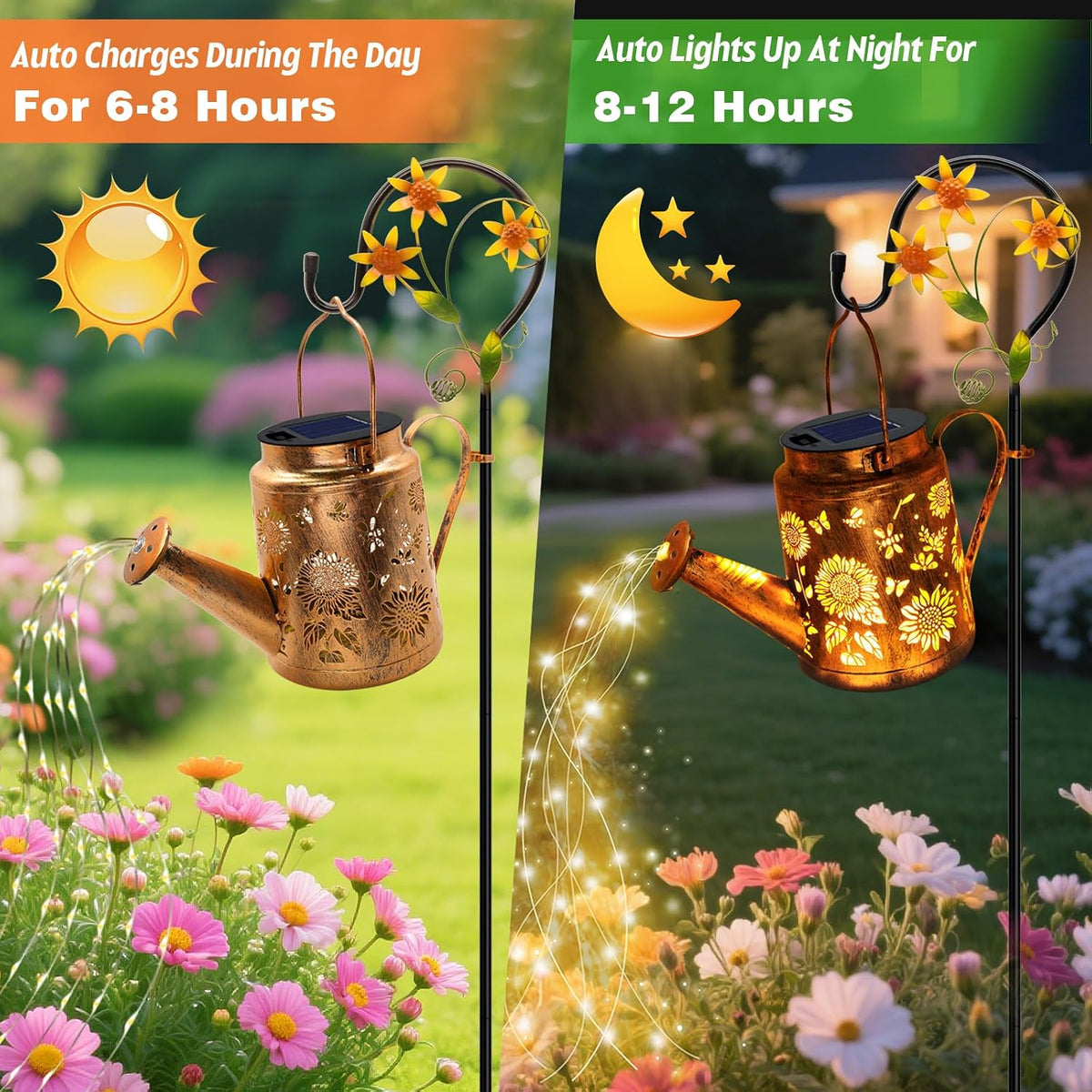 Solar Lights Outdoor Waterproof, Hummingbird Solar Watering Can with Lights