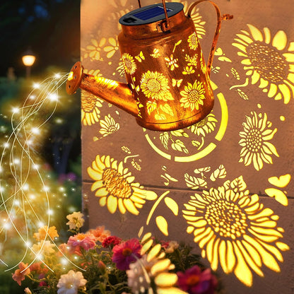 Solar Lights Outdoor Waterproof, Hummingbird Solar Watering Can with Lights