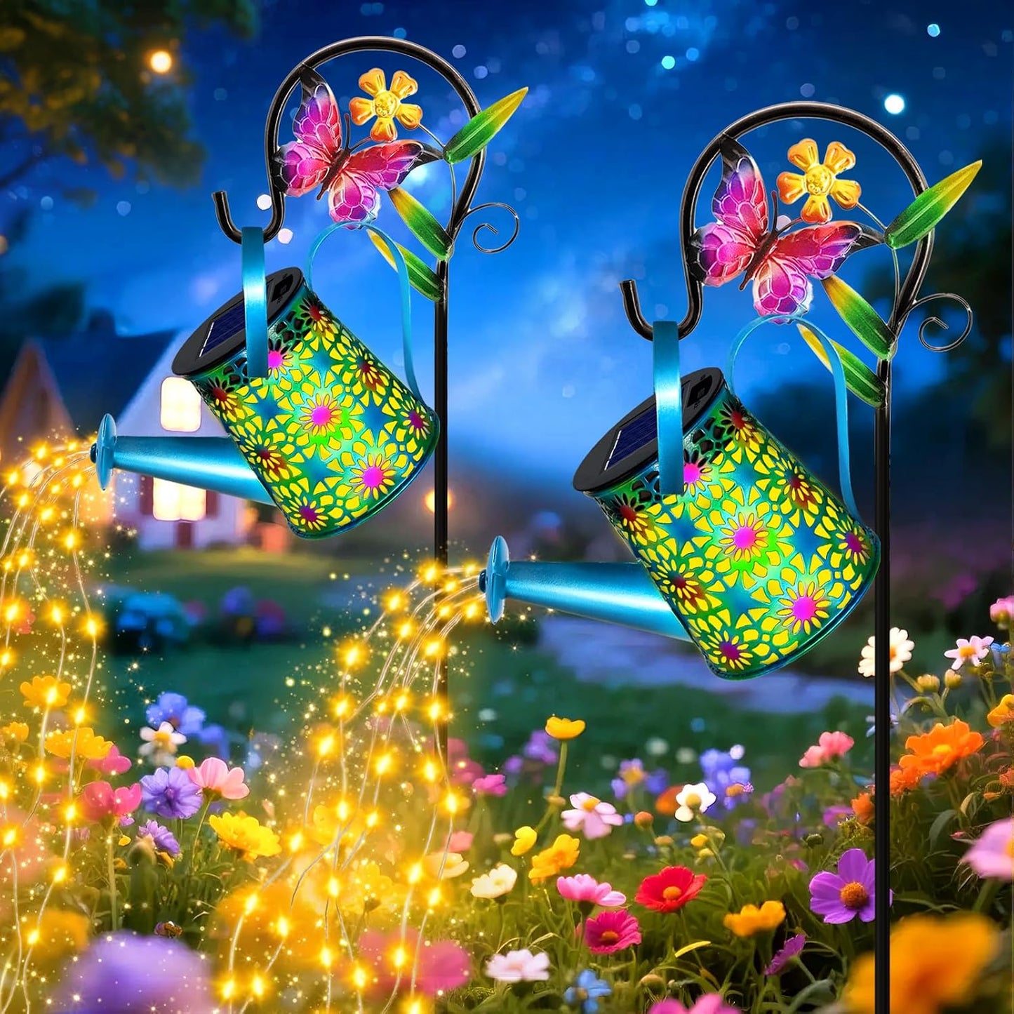 Solar Lights Outdoor Waterproof, Hummingbird Solar Watering Can with Lights