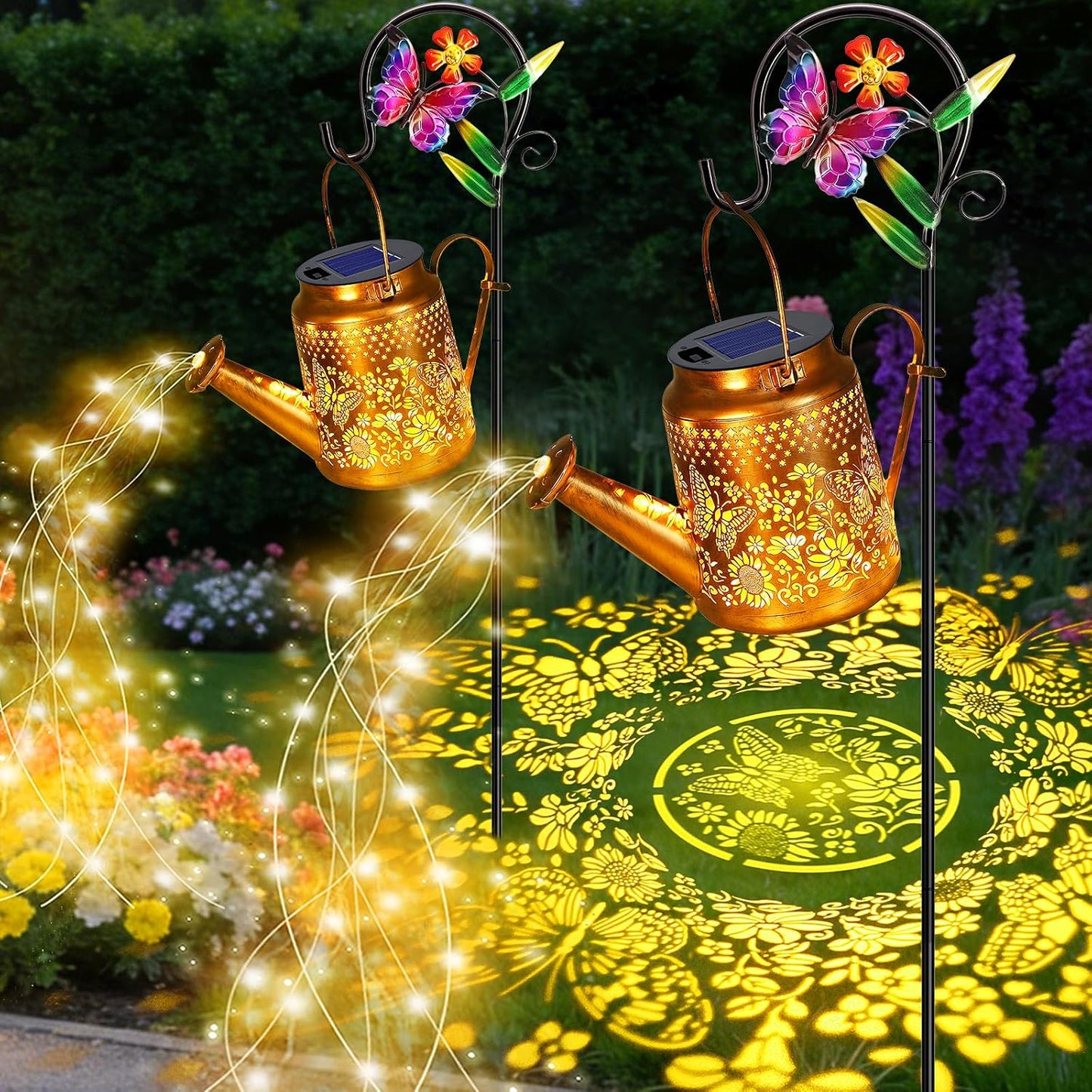 Solar Lights Outdoor Waterproof, Hummingbird Solar Watering Can with Lights