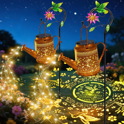 Solar Lights Outdoor Waterproof, Hummingbird Solar Watering Can with Lights
