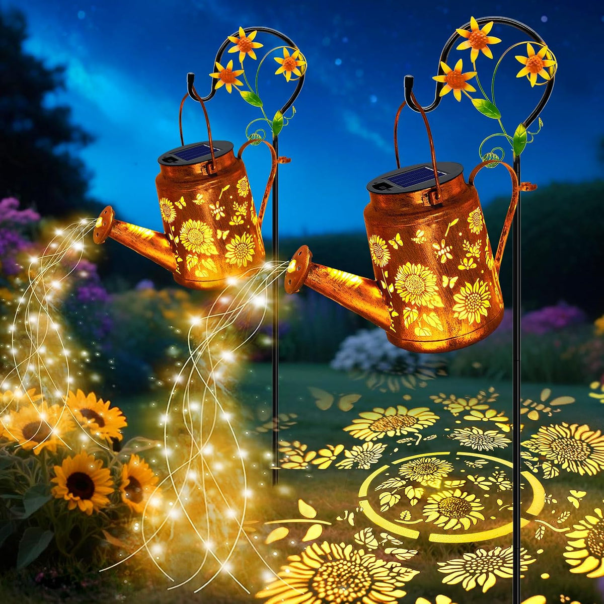 Solar Lights Outdoor Waterproof, Hummingbird Solar Watering Can with Lights