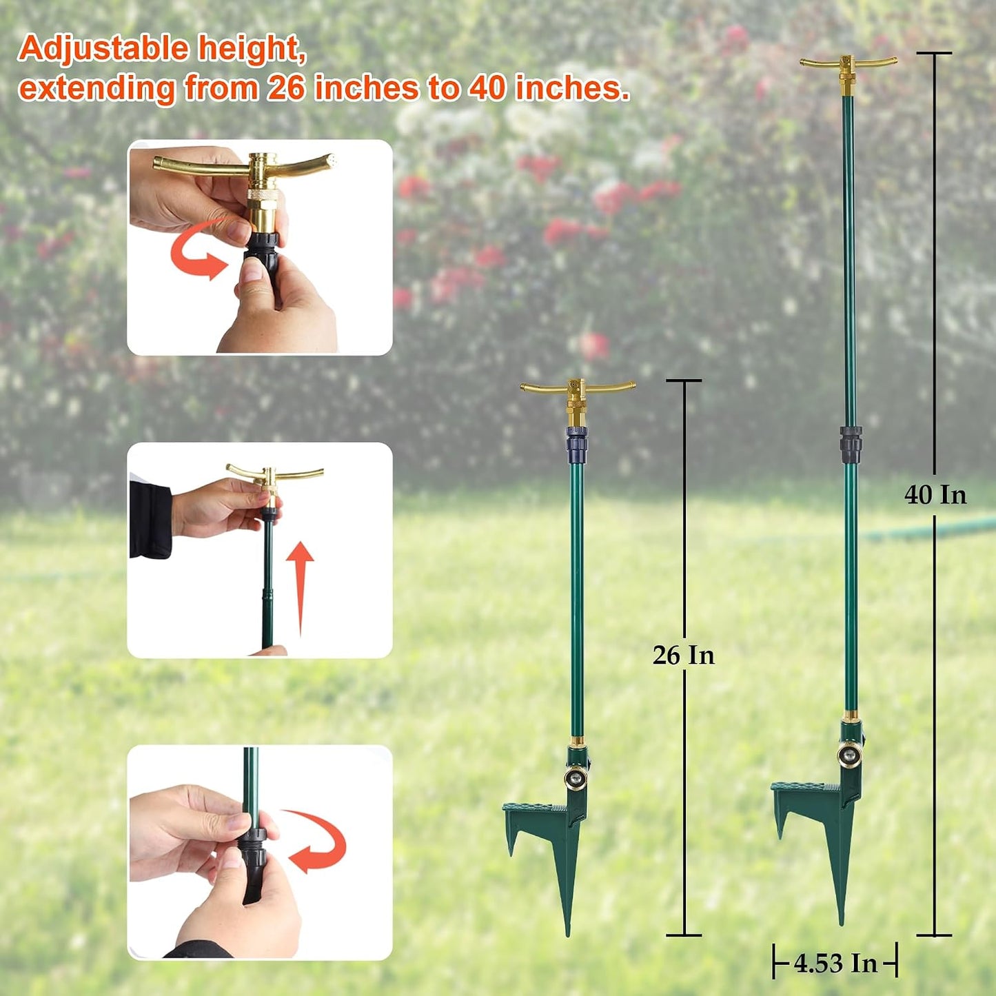 3-Arm Garden Sprinkler, High-Rise Lawn Sprinkler, 360 Degree Rotation Garden Water Sprinklers, Lawn Irrigation System, Gardening Watering System, Large Area Coverage, Green