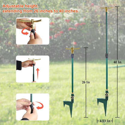 3-Arm Garden Sprinkler, High-Rise Lawn Sprinkler, 360 Degree Rotation Garden Water Sprinklers, Lawn Irrigation System, Gardening Watering System, Large Area Coverage, Green