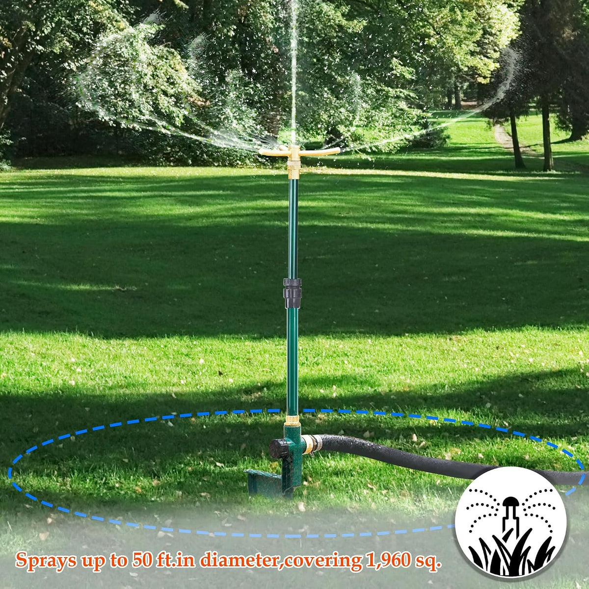 3-Arm Garden Sprinkler, High-Rise Lawn Sprinkler, 360 Degree Rotation Garden Water Sprinklers, Lawn Irrigation System, Gardening Watering System, Large Area Coverage, Green