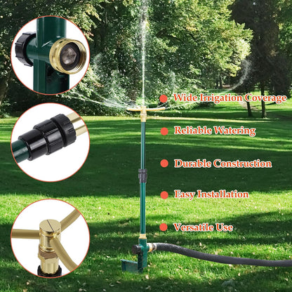 3-Arm Garden Sprinkler, High-Rise Lawn Sprinkler, 360 Degree Rotation Garden Water Sprinklers, Lawn Irrigation System, Gardening Watering System, Large Area Coverage, Green