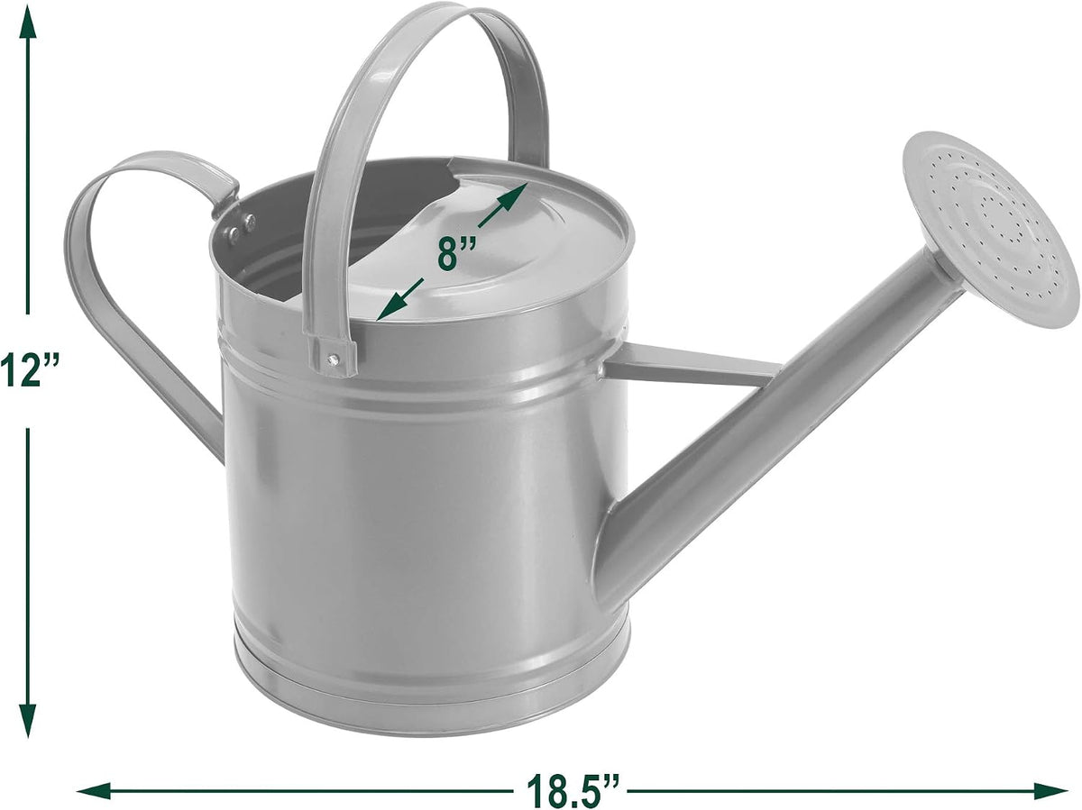 Classic Shiny Galvanized Metal Watering Can, Easy-Pour, Indoor and Outdoor, 1.3 gal, Shiny Galvanized Metal