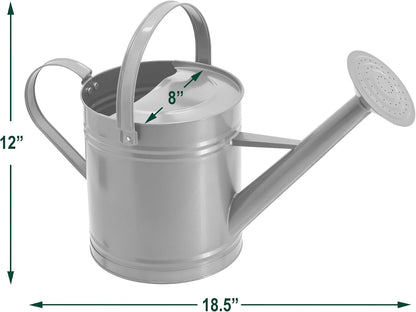 Classic Shiny Galvanized Metal Watering Can, Easy-Pour, Indoor and Outdoor, 1.3 gal, Shiny Galvanized Metal