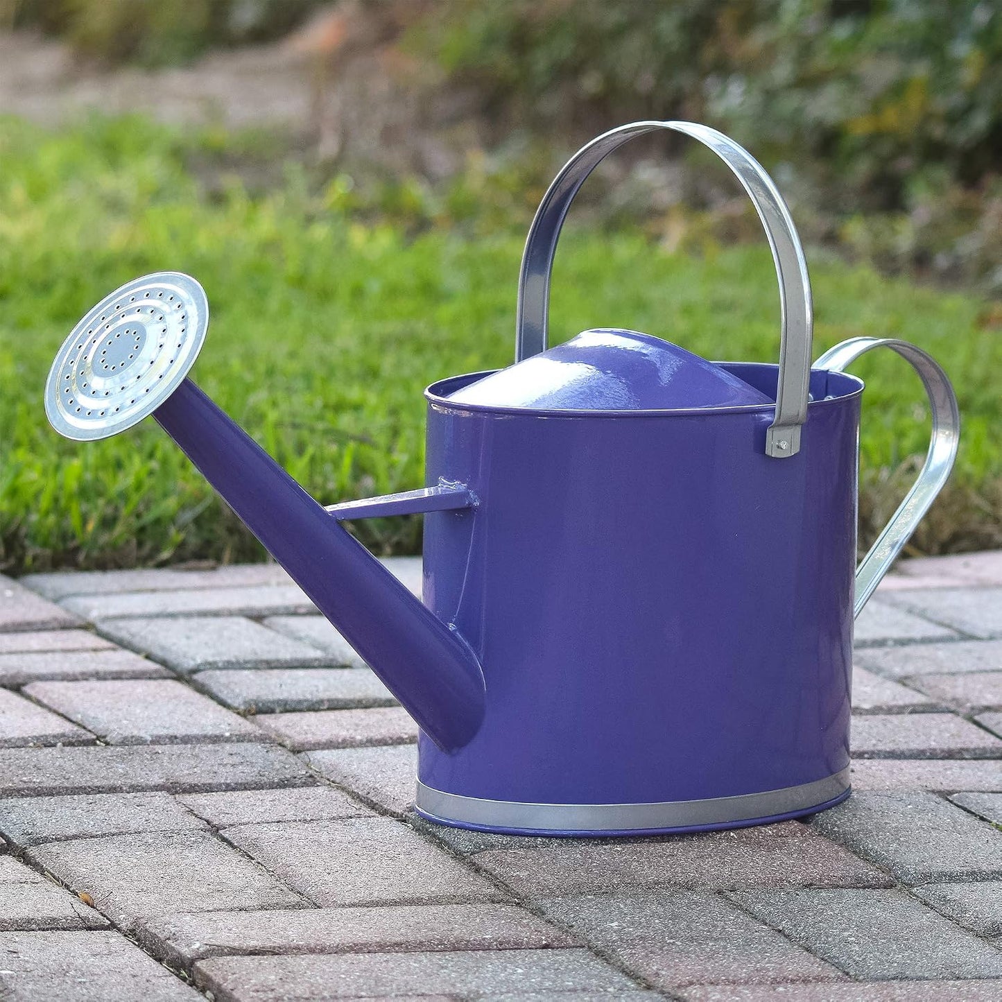 Classic Shiny Galvanized Metal Watering Can, Easy-Pour, Indoor and Outdoor, 1.3 gal, Shiny Galvanized Metal