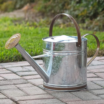 Classic Shiny Galvanized Metal Watering Can, Easy-Pour, Indoor and Outdoor, 1.3 gal, Shiny Galvanized Metal