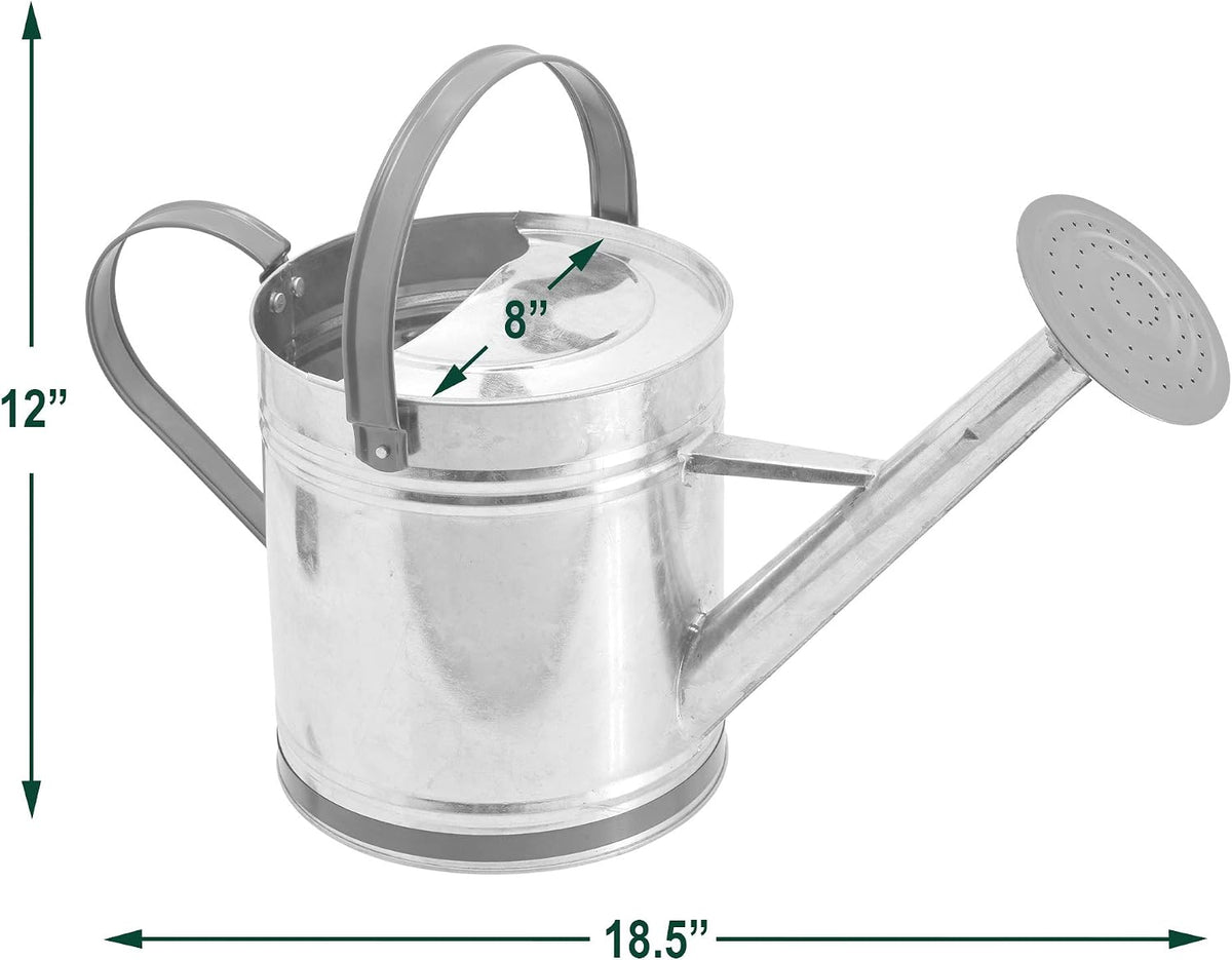 Classic Shiny Galvanized Metal Watering Can, Easy-Pour, Indoor and Outdoor, 1.3 gal, Shiny Galvanized Metal