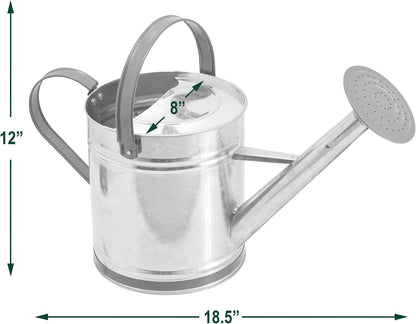 Classic Shiny Galvanized Metal Watering Can, Easy-Pour, Indoor and Outdoor, 1.3 gal, Shiny Galvanized Metal