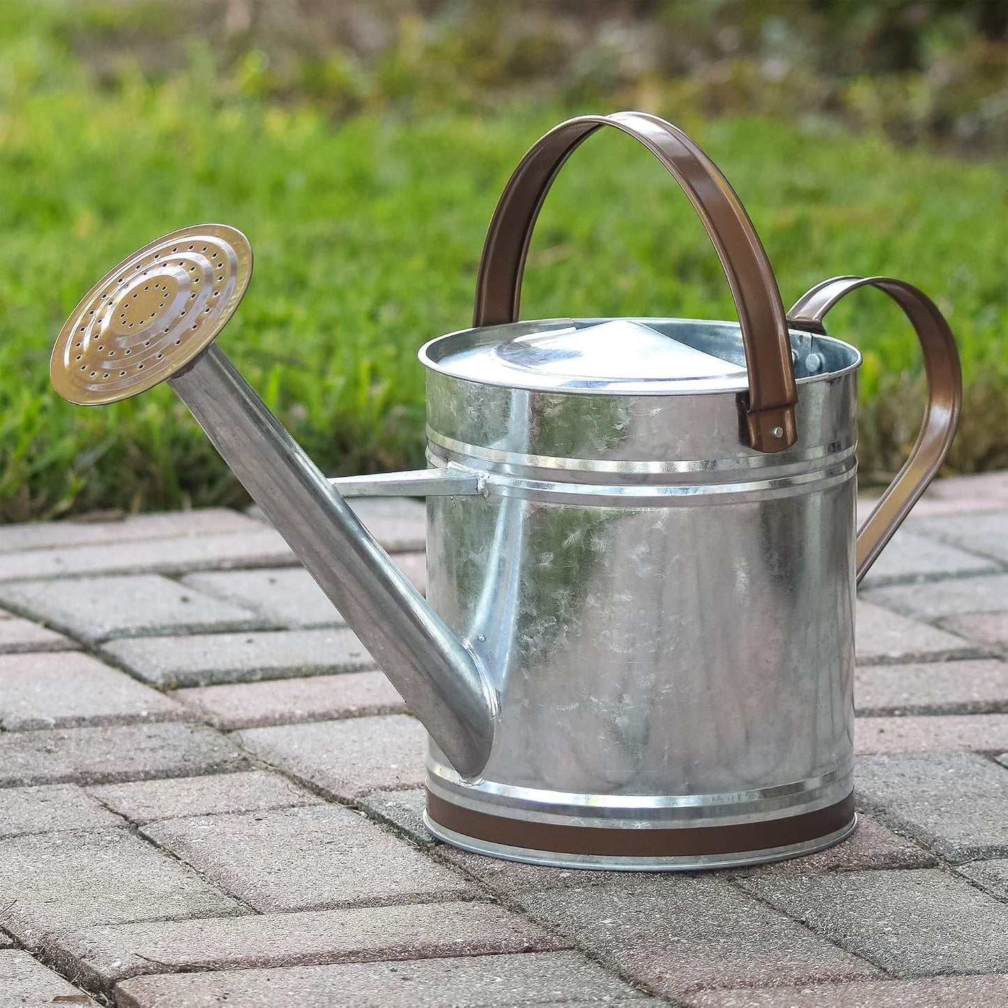 Classic Shiny Galvanized Metal Watering Can, Easy-Pour, Indoor and Outdoor, 1.3 gal, Shiny Galvanized Metal