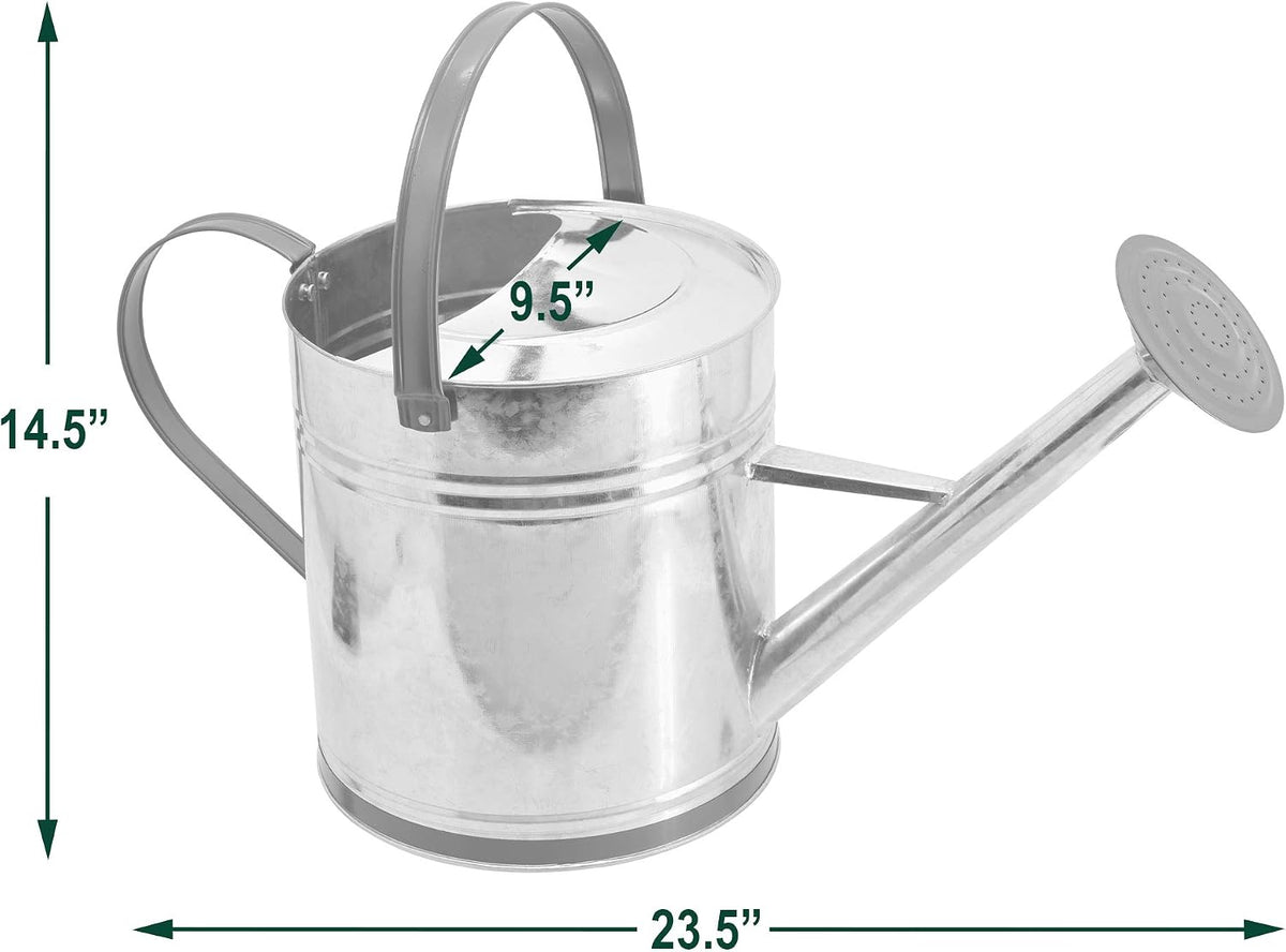 Classic Shiny Galvanized Metal Watering Can, Easy-Pour, Indoor and Outdoor, 1.3 gal, Shiny Galvanized Metal