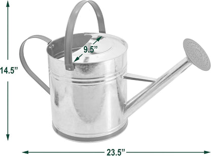 Classic Shiny Galvanized Metal Watering Can, Easy-Pour, Indoor and Outdoor, 1.3 gal, Shiny Galvanized Metal