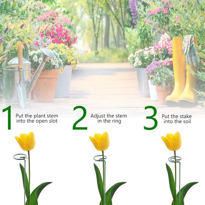 Thealyn 12 Pack 16 Inch Plant Support Stakes, Metal Single stemmed Flower Support Hoops，Garden Plant Stakes Plant Prop for Amaryllis Orchid Lily Rose Peony Tomatoes Gladiolus