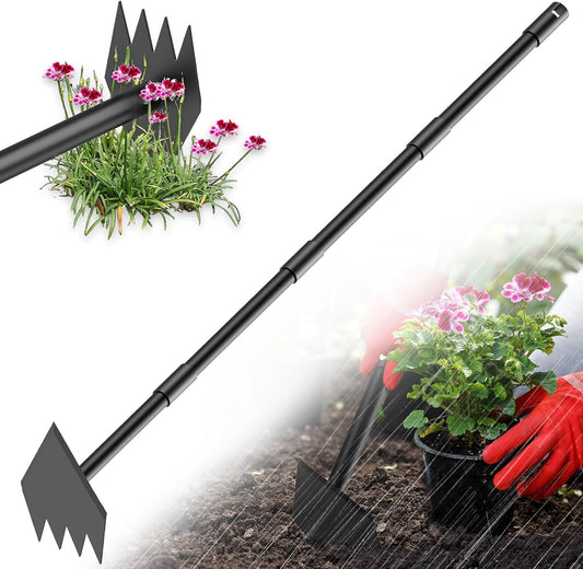 2-in-1 Hoe Garden Tool and Weed Puller Tool, 60 Inch Long Handle Garden Hoe Heavy Duty, Stainless Steel Triangle Hoe for Gardening Planting, Weeding, Digging, Loosening Soil, Sharp Edge