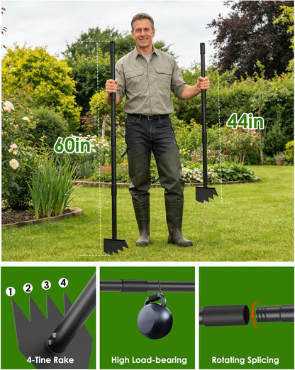 2-in-1 Hoe Garden Tool and Weed Puller Tool, 60 Inch Long Handle Garden Hoe Heavy Duty, Stainless Steel Triangle Hoe for Gardening Planting, Weeding, Digging, Loosening Soil, Sharp Edge