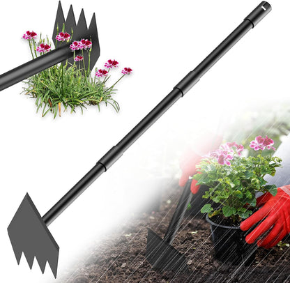 2-in-1 Hoe Garden Tool and Weed Puller Tool, 60 Inch Long Handle Garden Hoe Heavy Duty, Stainless Steel Triangle Hoe for Gardening Planting, Weeding, Digging, Loosening Soil, Sharp Edge