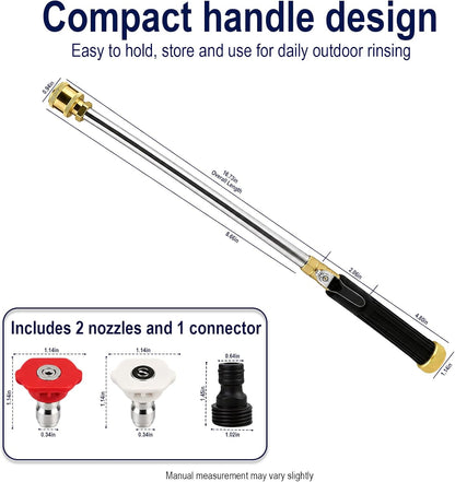 Garden Hose Nozzle Wand, Jet Spray Nozzle with Linear Jet and Fan Spray Tips, Hose Wand Attachment with Quick Connector for Car Washing, Patio, Deck, Driveway and Yard Rinsing