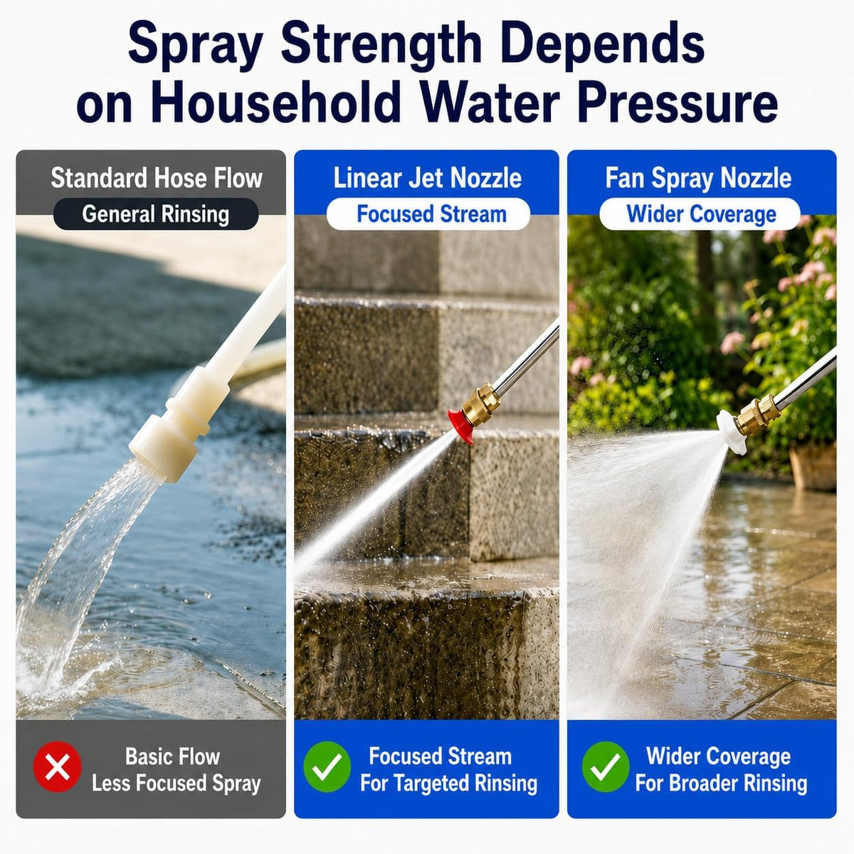Garden Hose Nozzle Wand, Jet Spray Nozzle with Linear Jet and Fan Spray Tips, Hose Wand Attachment with Quick Connector for Car Washing, Patio, Deck, Driveway and Yard Rinsing