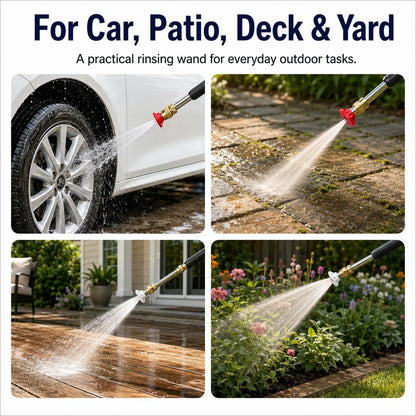 Garden Hose Nozzle Wand, Jet Spray Nozzle with Linear Jet and Fan Spray Tips, Hose Wand Attachment with Quick Connector for Car Washing, Patio, Deck, Driveway and Yard Rinsing