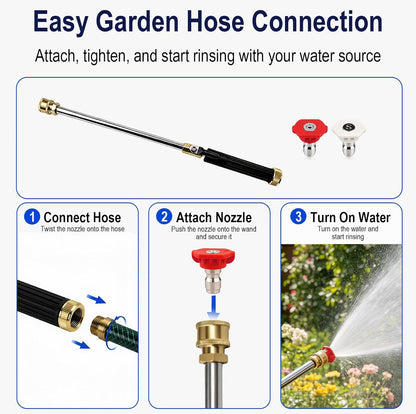Garden Hose Nozzle Wand, Jet Spray Nozzle with Linear Jet and Fan Spray Tips, Hose Wand Attachment with Quick Connector for Car Washing, Patio, Deck, Driveway and Yard Rinsing