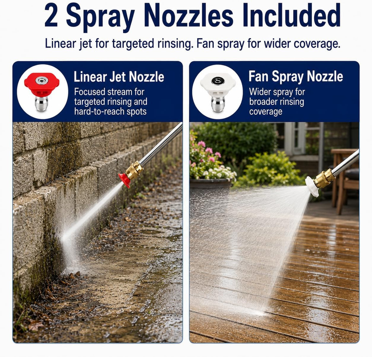 Garden Hose Nozzle Wand, Jet Spray Nozzle with Linear Jet and Fan Spray Tips, Hose Wand Attachment with Quick Connector for Car Washing, Patio, Deck, Driveway and Yard Rinsing