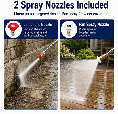 Garden Hose Nozzle Wand, Jet Spray Nozzle with Linear Jet and Fan Spray Tips, Hose Wand Attachment with Quick Connector for Car Washing, Patio, Deck, Driveway and Yard Rinsing