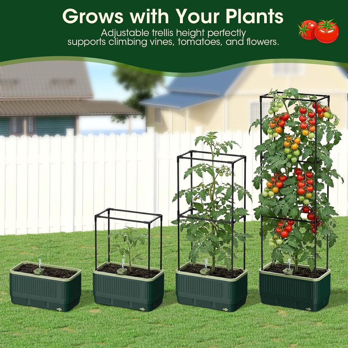 2 Pack 51" Self Watering Planter Box with Trellis, Tomato Planter Trellis for Raised Garden Bed, Tomato Cage with Visual Water Indicator, Indoor Outdoor Tomato Cages for Garden Patio