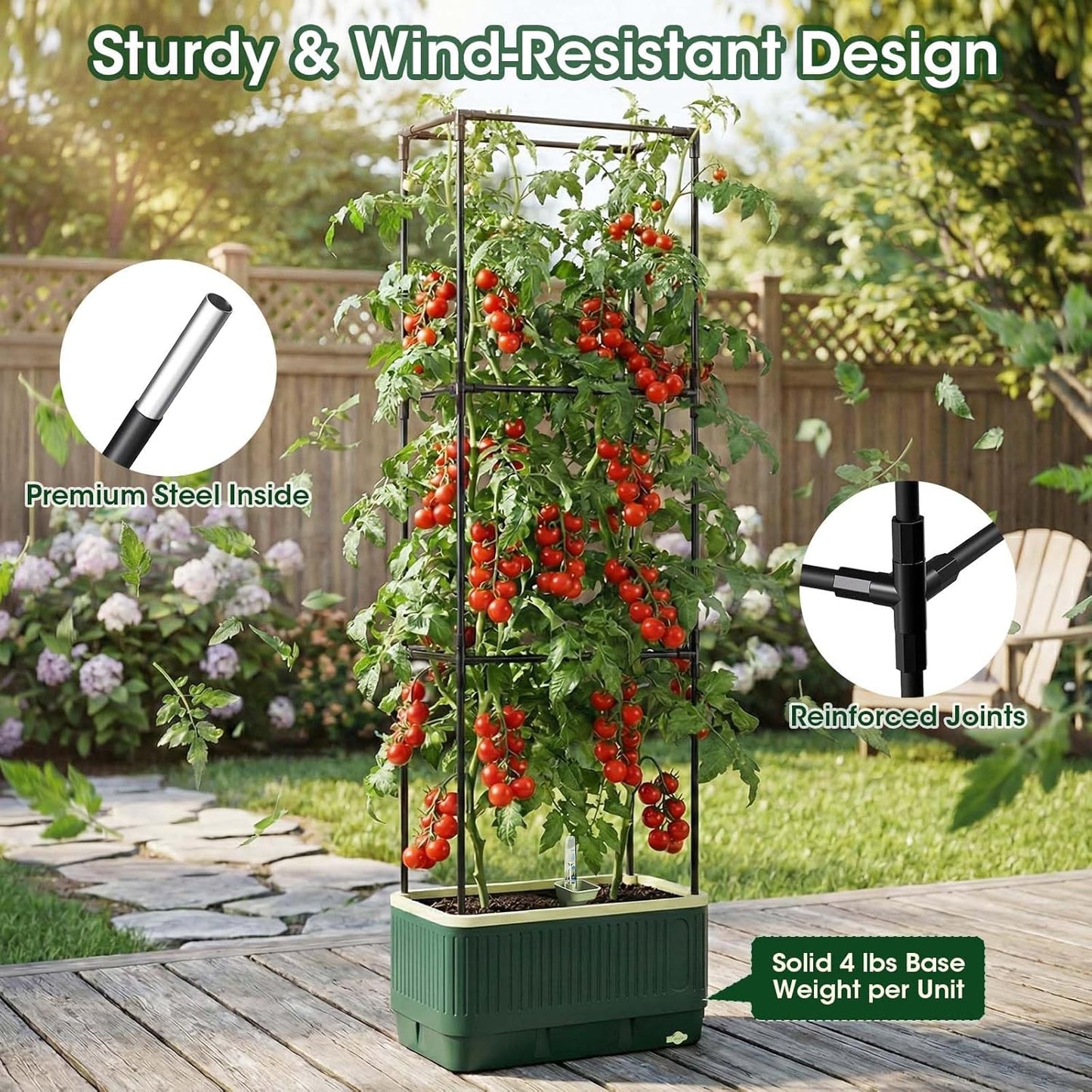 2 Pack 51" Self Watering Planter Box with Trellis, Tomato Planter Trellis for Raised Garden Bed, Tomato Cage with Visual Water Indicator, Indoor Outdoor Tomato Cages for Garden Patio