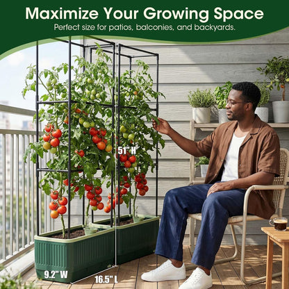 2 Pack 51" Self Watering Planter Box with Trellis, Tomato Planter Trellis for Raised Garden Bed, Tomato Cage with Visual Water Indicator, Indoor Outdoor Tomato Cages for Garden Patio