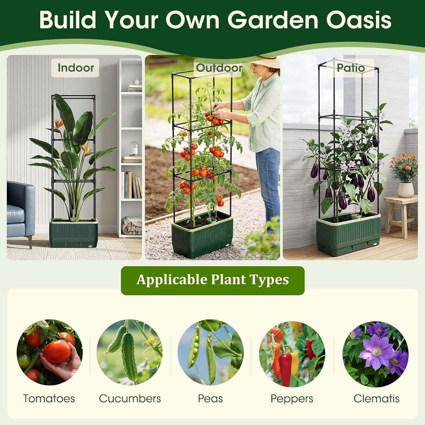 2 Pack 51" Self Watering Planter Box with Trellis, Tomato Planter Trellis for Raised Garden Bed, Tomato Cage with Visual Water Indicator, Indoor Outdoor Tomato Cages for Garden Patio