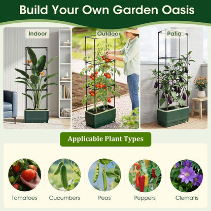 2 Pack 51" Self Watering Planter Box with Trellis, Tomato Planter Trellis for Raised Garden Bed, Tomato Cage with Visual Water Indicator, Indoor Outdoor Tomato Cages for Garden Patio