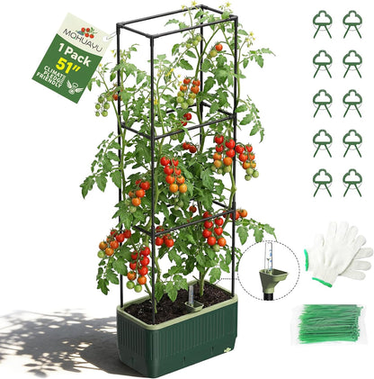 2 Pack 51" Self Watering Planter Box with Trellis, Tomato Planter Trellis for Raised Garden Bed, Tomato Cage with Visual Water Indicator, Indoor Outdoor Tomato Cages for Garden Patio