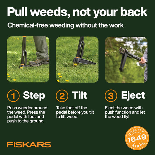 Deluxe Stand-Up Weed Puller Tool, 4 Serrated Stainless Steel Claws