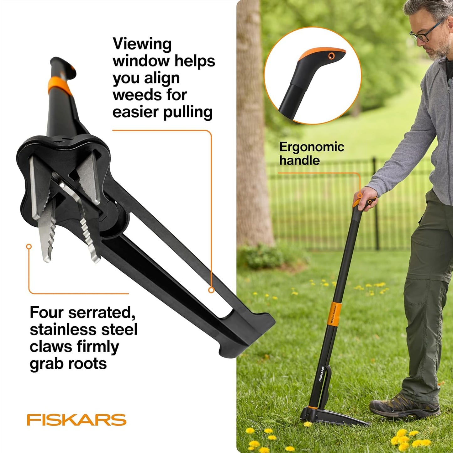 Deluxe Stand-Up Weed Puller Tool, 4 Serrated Stainless Steel Claws