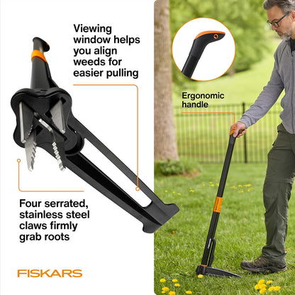 Deluxe Stand-Up Weed Puller Tool, 4 Serrated Stainless Steel Claws