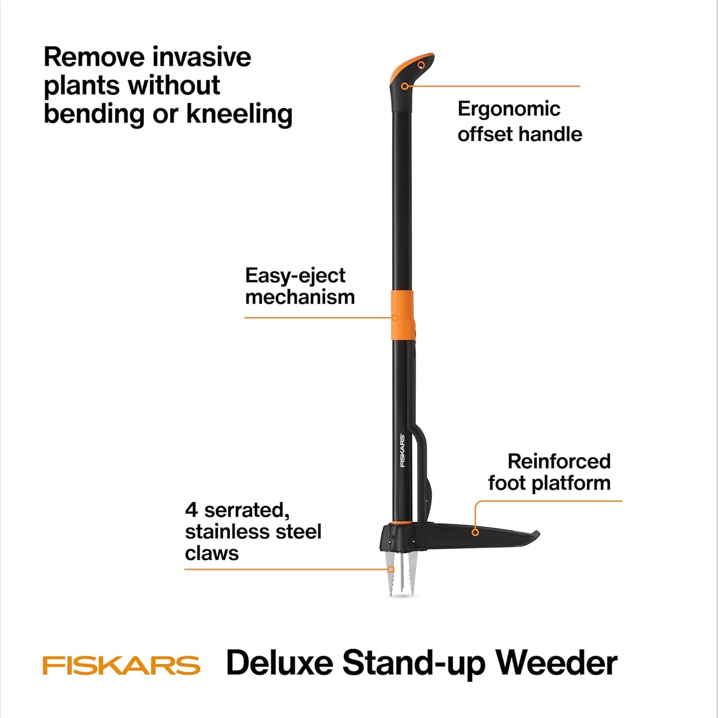 Deluxe Stand-Up Weed Puller Tool, 4 Serrated Stainless Steel Claws