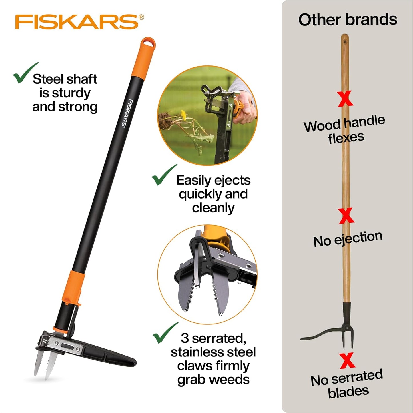 Deluxe Stand-Up Weed Puller Tool, 4 Serrated Stainless Steel Claws
