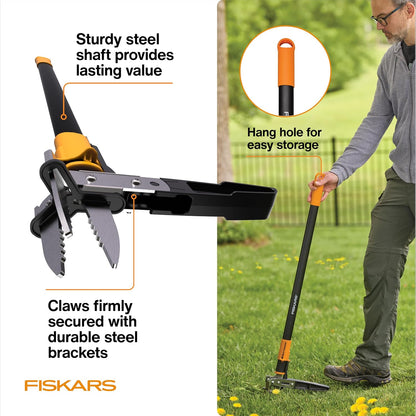 Deluxe Stand-Up Weed Puller Tool, 4 Serrated Stainless Steel Claws