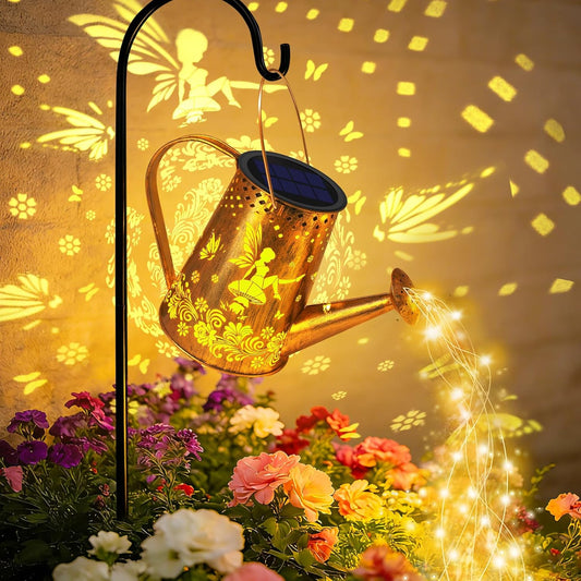 Solar Watering can with Lights, Unique Gifts for Mom Grandma Women Birthday, Waterproof Gardening Gifts Watering Can with Cascading Lights Outdoor Decor for Garden Patio Yard Pathway Backyard