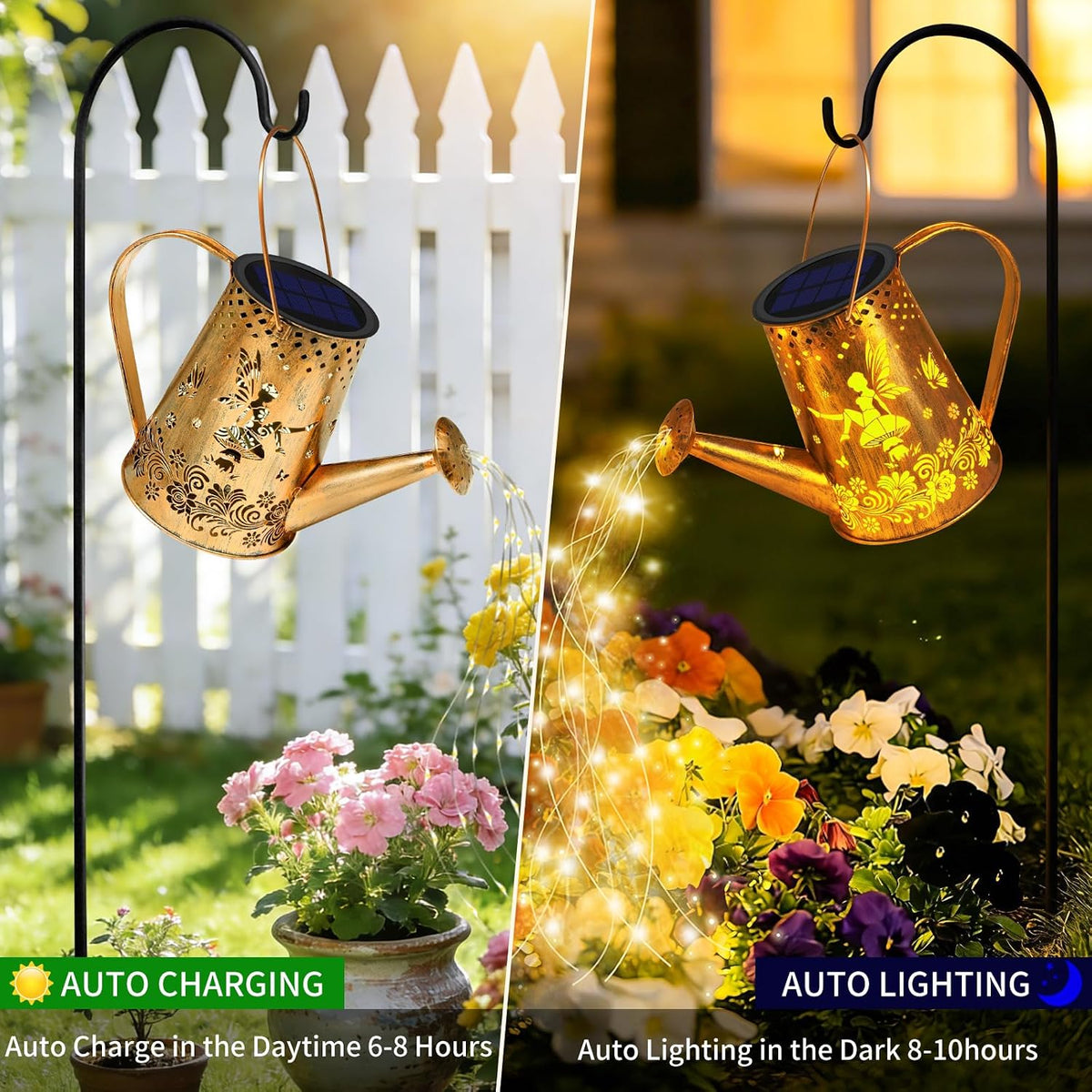 Solar Watering can with Lights, Unique Gifts for Mom Grandma Women Birthday, Waterproof Gardening Gifts Watering Can with Cascading Lights Outdoor Decor for Garden Patio Yard Pathway Backyard