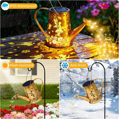 Solar Watering can with Lights, Unique Gifts for Mom Grandma Women Birthday, Waterproof Gardening Gifts Watering Can with Cascading Lights Outdoor Decor for Garden Patio Yard Pathway Backyard