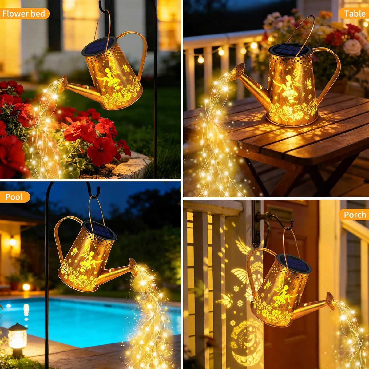 Solar Watering can with Lights, Unique Gifts for Mom Grandma Women Birthday, Waterproof Gardening Gifts Watering Can with Cascading Lights Outdoor Decor for Garden Patio Yard Pathway Backyard
