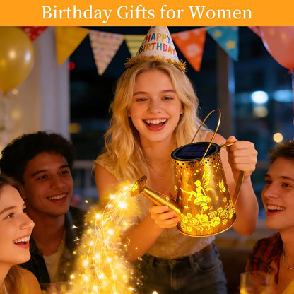Solar Watering can with Lights, Unique Gifts for Mom Grandma Women Birthday, Waterproof Gardening Gifts Watering Can with Cascading Lights Outdoor Decor for Garden Patio Yard Pathway Backyard
