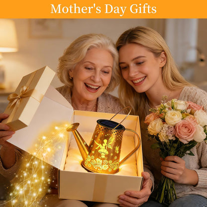 Solar Watering can with Lights, Unique Gifts for Mom Grandma Women Birthday, Waterproof Gardening Gifts Watering Can with Cascading Lights Outdoor Decor for Garden Patio Yard Pathway Backyard